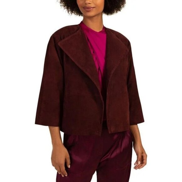 💕TRINA TURK💕 Suede Hopeful Jacket ~ Radicchio Large L NWT 100% Goat Leather - Picture 1 of 9
